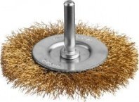 Щетка для дрели 75мм, дисковая пушистая со шпилькой стальная латунированная проволока 0.3 мм, MIRAX (35145-07