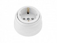 Розетка 1 гнездо О/У, с/з, белая, з/ш, Ретро, BYLECTRICA