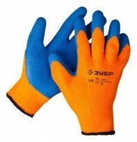 ЗУБР УРАЛ, S-M, акриловые перчатки сигнального цвета, рельефное латексное покрытие, утеплённые, 10 класс, Проф