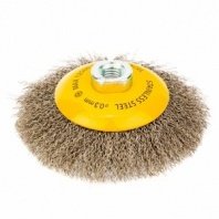 Щетка металл. для УШМ 125мм/М14 тарелка пушистая витая нержавеющая проволока 0,3мм Denzel