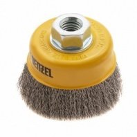Щетка чашка УШМ 75мм пушистая М14, витая нержавеющая проволока 0,3мм Denzel