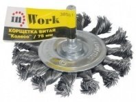 Щетка для дрели 100мм, дисковая крученая со шпилькой "Колесо", InWork