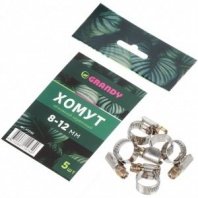 Хомут червячный 8-12мм, 5шт, нерж сталь, инд уп, Grandy