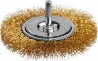 Щетка для дрели 100мм, дисковая пушистая со шпилькой латунированная проволока 0.3мм, MIRAX (35145-100)