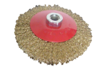 Щетка металл. для УШМ 125мм/М14 тарелка пушистая стальн.латуниров.волнистая проволока MaxiTool