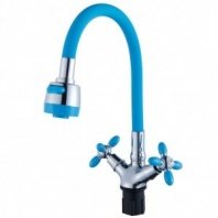 Смеситель для кухни, Эверест, гибк излив, с кран-буксой, голуб, B57-071D