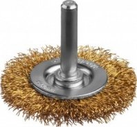 Щетка для дрели 50мм, дисковая пушистая со шпилькой стальная латунированная проволока 0.3 мм, MIRAX (35145-05