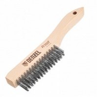 Щетка ручная 4-рядная, деревянная ручка, прямая проволока из нержавеющей стали Denzel