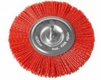 Щетка нейлоновая для дрели 100мм, дисковая пушистая со шпилькой плоская Strong
