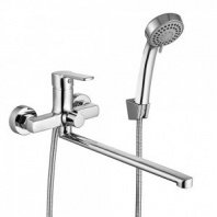 Смеситель для ванны Опал, прямой излив 35см, душ. набор,  картридж 35мм, латунь, хром RAIN