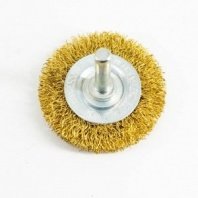 Щетка для дрели 50мм, дисковая пушистая со шпилькой, латунированная мягкая, 0,3мм, Bohrer