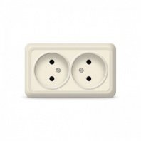 Розетка 2 гнезда О/У, б/з, слоновая кость, 16А, Б-О0102(G-BO0102) ОЛИМП