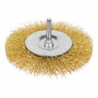 Щетка для дрели 100мм, дисковая пушистая со шпилькой, латунированная стальная проволока, РемоКолор