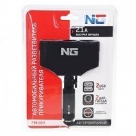 Разветвитель прикуривателя, 2 выхода +2 USB, 60 W, 2.1А, 12/24В, пластик NG