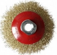 Щетка металл. для УШМ 125мм/М14 тарелка пушистая латунированная проволока DERZHI (1/10/60) арт. 874616