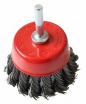 Щетка для дрели 65мм, чашка крученая со шпилькой, металлическая проволока DERZHI (1/12/60) 874468