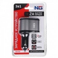 Устройство зарядное автомобильное,1 выход, 2*USB, 2А,12/24В пластик,металл NEW GALAXY