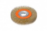 Щетка для точила 150мм, посадка 32мм, дисковая пушистая, латунир. витая проволока, 5 перех. Sturm