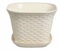 Кашпо д/цветов квадратное Ротанг 9,1л с поддоном (Слон кость)*12 1638