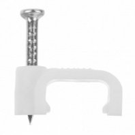 Скоба с гвоздем 10мм 100шт, плоская 1,9х22мм, для кабеля белые, в комплекте гвозди