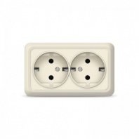 Розетка 2 гнезда О/У, с/з, слоновая кость, 16А, Б-О0128(G-BO0128) ОЛИМП